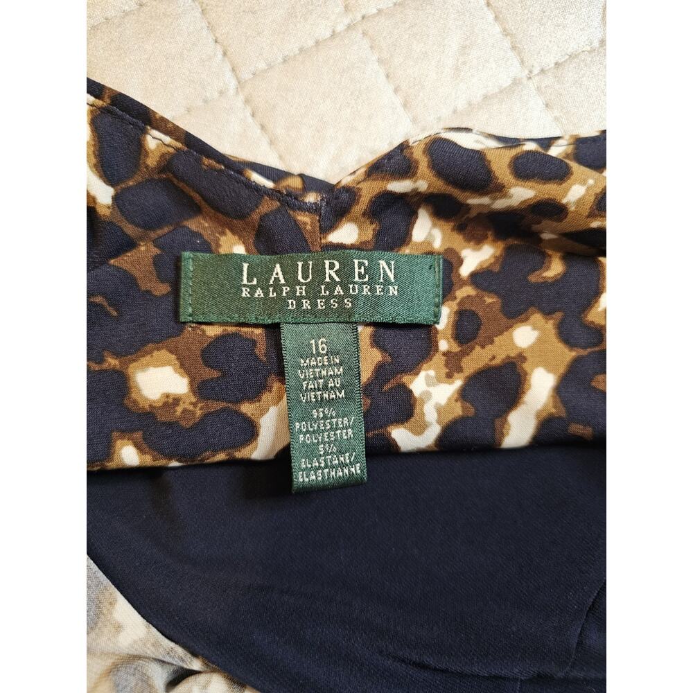Lauren Ralph Lauren Leopard Print Cocktail Dress Women’s Size 16 Stretch Party - Picture 5 of 7